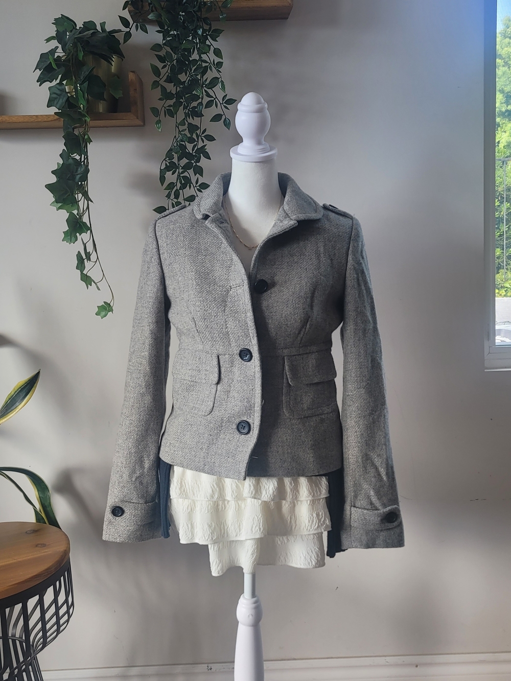 Banana Republic Grey Tailored Button-Front Jacket